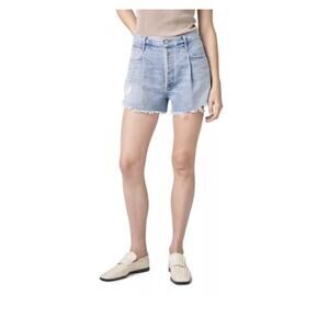 Citizens of Humanity Franca Pleated Baggy Cutoff Denim Shorts Sz 33 Button Fly